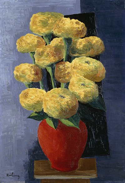Yellow Flowers in a Red Vase ; Fleurs Jaunes dans un Vase Rouge - Moise Kisling