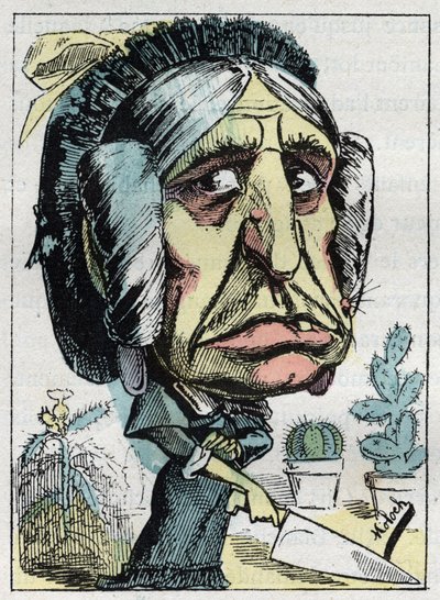 Allégorie de la "belle-mère" dans "Le Trombinoscope" par Touchatout, caricature de B. Moloch de 1882 (1849-1909). Collection privée. - Moloch