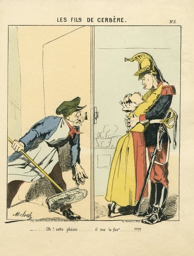 Feuille volante, numéro 5, satirique en couleurs : Les fils de Cerbère - Commune de Paris/Guerre/Siège, Amour - Illustration par Moloch (1849-1909) - Moloch
