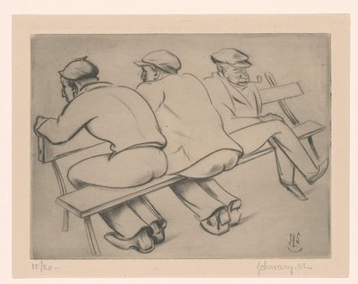 Trois hommes sur un banc - Mommie Schwarz (signed by artist)