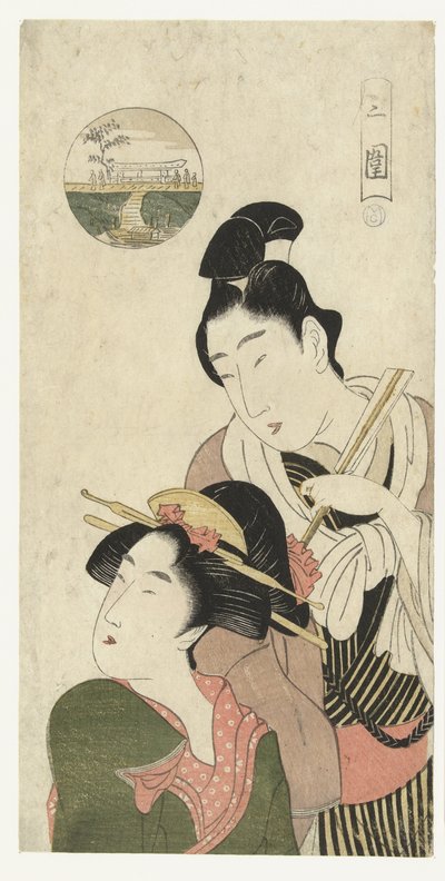 Homme et femme pensant à une visite à Mimeguri - Momokawa Chôki (attributed to)
