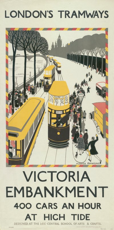 Victoria Embankment, affiche des tramways du London County Council, 1926 - Monica Rawlins