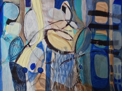 Flux abstrait bleu-jaune - Monika Riethmueller