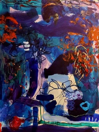Bleu dynamique et orange - Monika Riethmueller