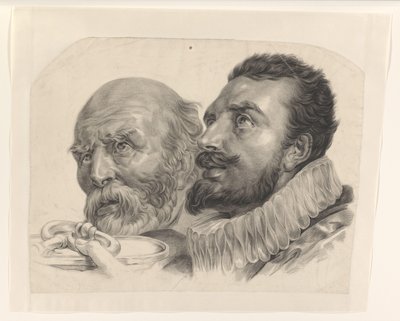Têtes de deux hommes offrant une clé - Monogrammist AC