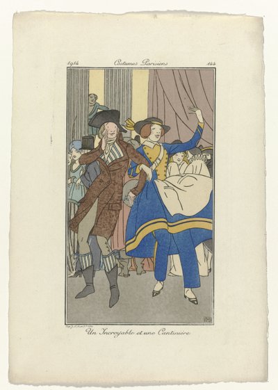 Journal des Dames et des Modes, Costumes Parisiens, 1914, No. 144 : Un Incroyable et une Cantinière - Monogrammist BMB