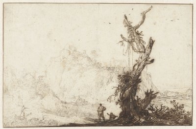 Paysage montagneux avec un arbre nu au premier plan - Monogrammist BVB