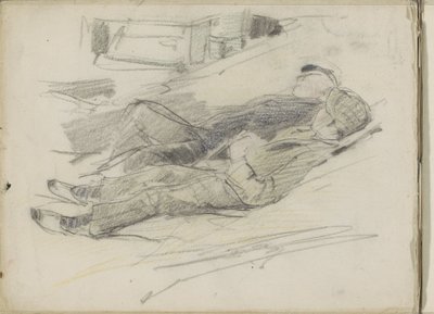 Deux hommes allongés sur la plage - Monogrammist DS (tekenaar)
