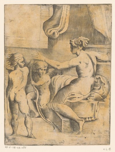 Vénus avec deux putti - Monogrammist FP (Italië; 16e eeuw)