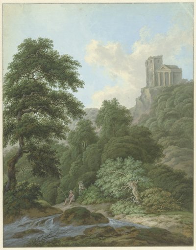Paysage avec pêcheur - Monogrammist FWH (possibly)
