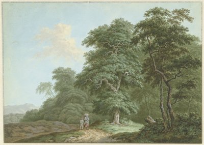 Paysage avec femme et petit garçon sur un chemin de campagne - Monogrammist FWH (possibly)