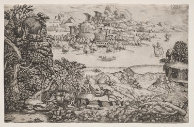 Paysage avec un temple au-dessus d