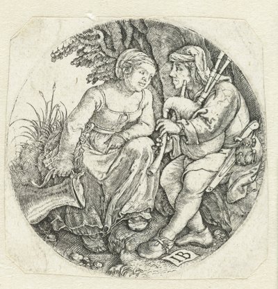 Joueur de cornemuse et jeune femme - Monogrammist IB