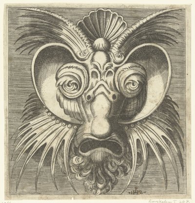 Masque avec assiettes autour des yeux et crêtes dentelées sur les joues et le front - Monogrammist IHS