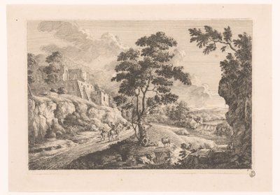 Paysage avec maisons sur une montagne - Monogrammist MEG
