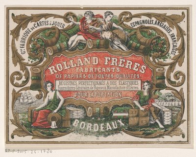 Carte de visite de Rolland Frères, fabricant de papier à Bordeaux - Monogrammist PC (lithograaf)
