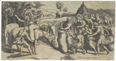 La coupe de Joseph découverte dans le sac de grain de Benjamin - Monogrammist PVO (prentmaker)