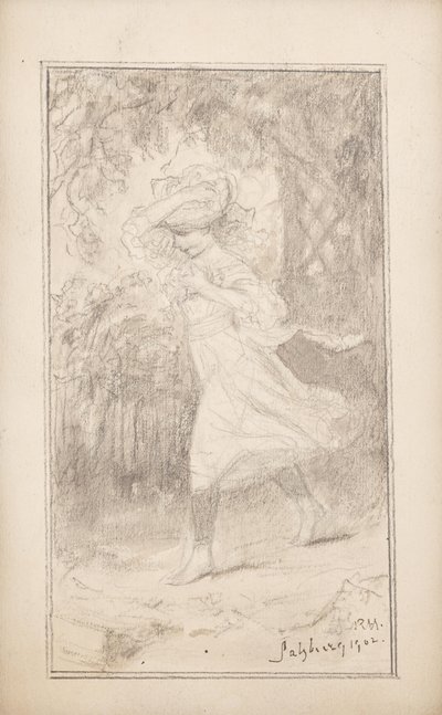 Fillette courant dans le vent - Monogrammist RM.
