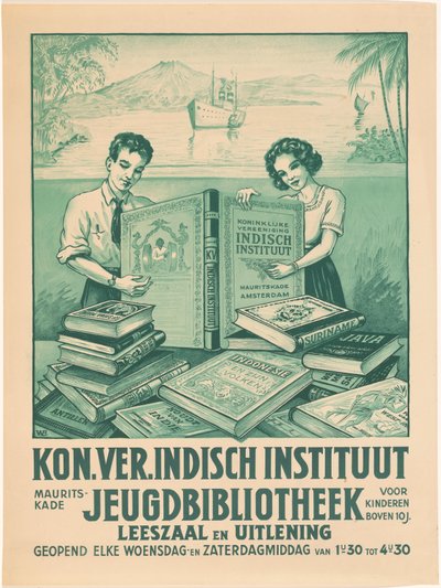 Affiche pour la bibliothèque jeunesse de la Koninklijke Vereniging Indisch Instituut à Amsterdam - Monogrammist WB