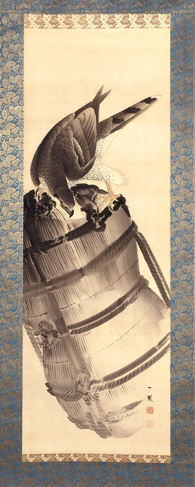 Faucon sur une botte de riz en paille - Mori Ippo