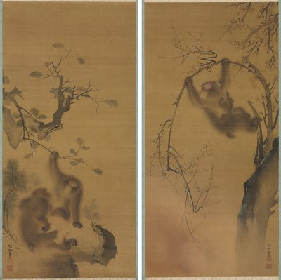 Singe dans un Cerisier; Singe sur une Corniche Rocheuse - Mori Sosen