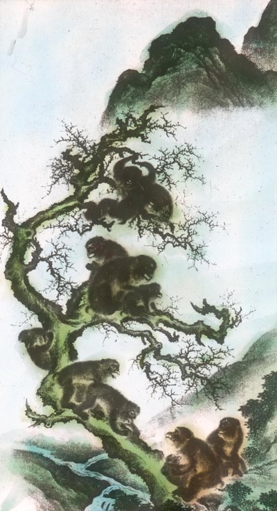 Singes sur un membre - Peinture de Sosen du 17e siècle - Mori Sosen