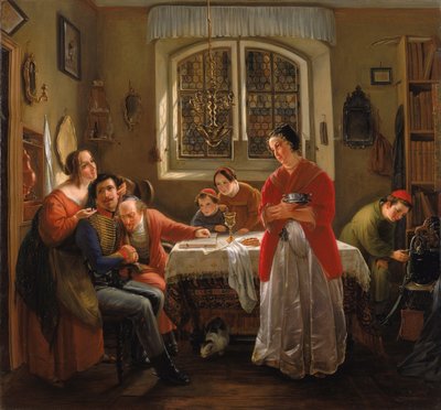 Le retour du volontaire des guerres de libération à sa famille vivant encore selon - Moritz Daniel Oppenheim