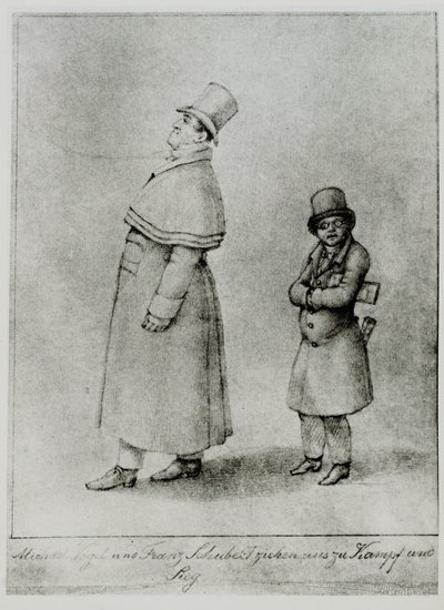 Johann Michael Vogl et Franz Schubert marchant vers la bataille et la victoire ... (gravure) - Moritz Ludwig von Schwind