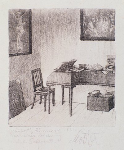 Vue de la chambre de Franz Schubert (gravure) - Moritz Ludwig von Schwind