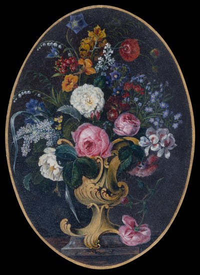 Roses, Lavande, Coquelicots et Fleurs dans un Pot Rococo - Moritz Michael Daffinger