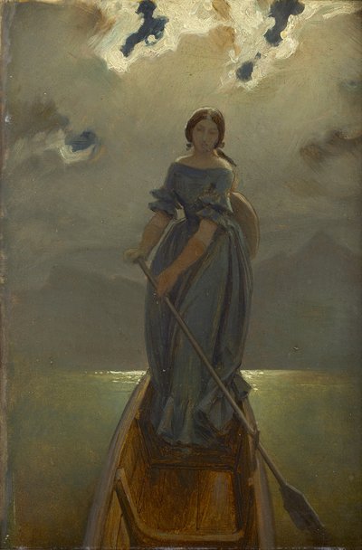 La batelière (Baronne Marie Spaun au lac de Gmunden) - Moritz Ludwig von Schwind
