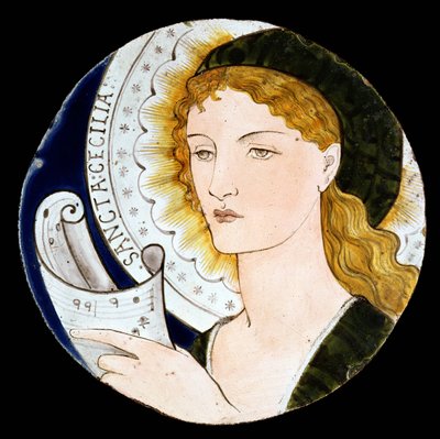 Carreau Morris and Company représentant Sainte Cécile, conçu par Edward Burne-Jones (1833-98), peint par Kate Faulkner, c.1865 - Morris and Company