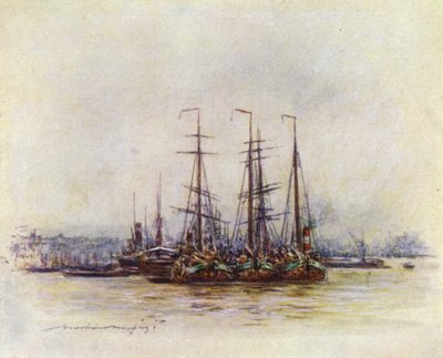 Barges hollandaises près de la tour - Mortimer Ludington Menpes