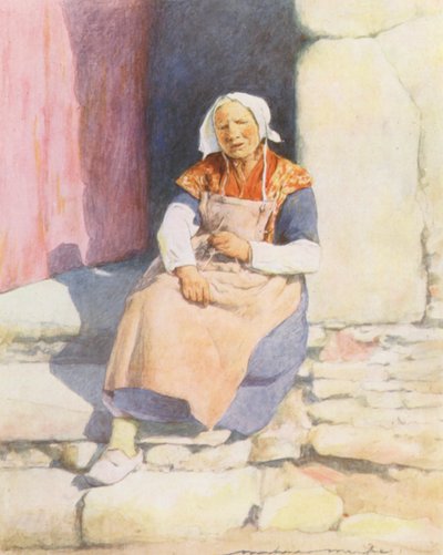Sur les marches de la maison du moulin, Pont-Aven - Mortimer Ludington Menpes