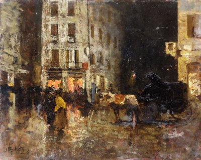 Scène de rue la nuit - Mose Bianchi