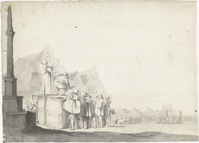 Place du marché avec crieur sur un tonneau - Moses ter Borch (possibly)