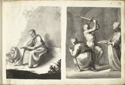 Saint Jérôme dans le désert et décapitation de Jean-Baptiste - Moses ter Borch (signed by artist)