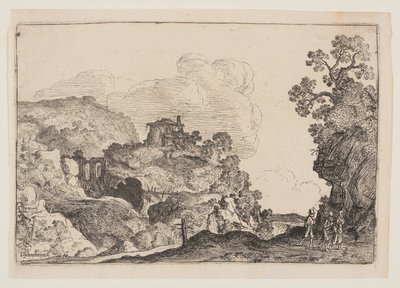 Paysage rocheux avec trois voyageurs - Moses van Uyttenbroeck
