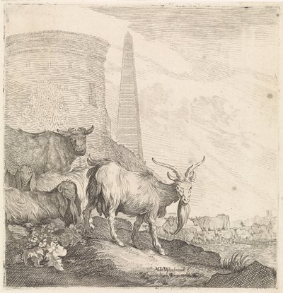 Chèvres et vaches près d