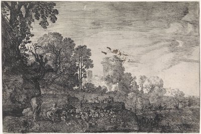 Paysage avec un troupeau sur un pont - Moyses van Wtenbrouck
