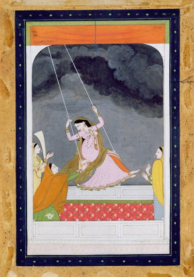 Une dame sur une balançoire, Kangra, collines du Punjab c.1790 - Mughal School
