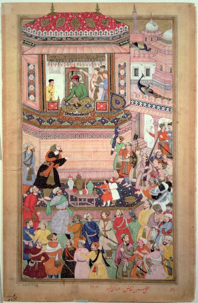 Akbar donnant une audience, par Husays Naggash et Kesu, de l