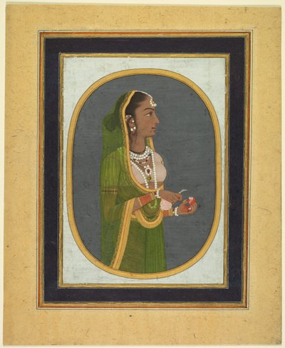 Courtisane versant du vin, vers 1760 ; bordures vers 1830 (aquarelle opaque, encre et or sur papier) - Muhammad Riza i Hindi