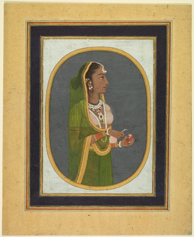 Dame de cour versant du vin, vers 1760, bordures vers 1830 - Muhammad Rizavi Hindi