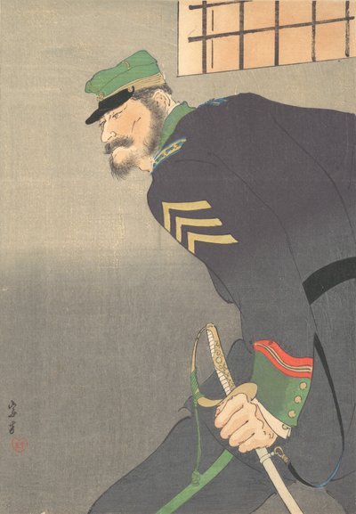 Impression, soldat avec épée, vers 1906 - Munakata