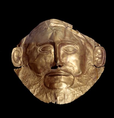 Masque funéraire en or mycénien (de Mycènes) connu sous le nom de "Masque d