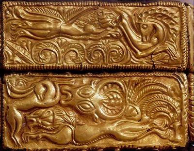 Art mycénien : chasse au lion dans une forêt (détail) - Mycenaean