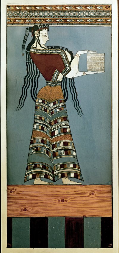 Art mycénien : Une courtisane de Mycènes. Fresque de Tyrins, original 13e siècle avant J.-C. (fresque) - Mycenaean Mycenaean