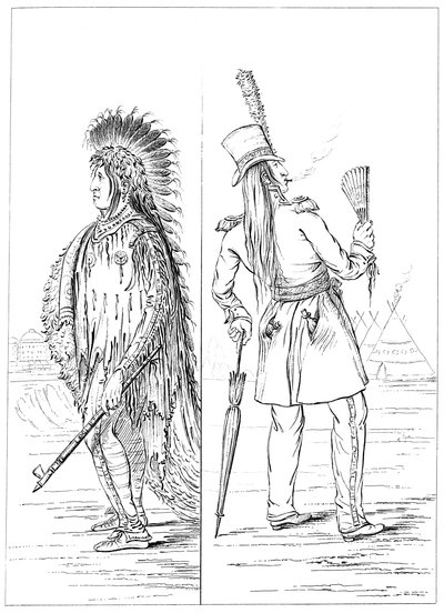 Wi-Jun-Jon en costume traditionnel et en uniforme de régiment, 1841 - Myers and Co
