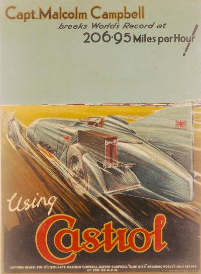 Affiche publicitaire Castrol, avec Bluebird, 1928 - NF Humphries
